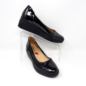 Naturalizer Womens Black Patent Leather Wedge Heel Slip On Pump  Size 10